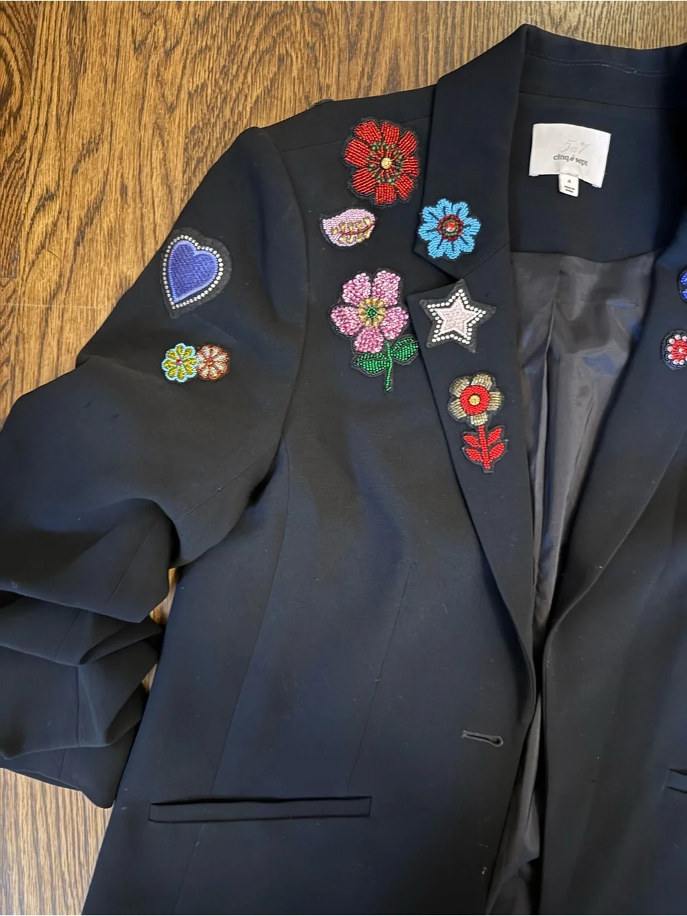 cinq a sept Black Embroidered Floral & Star Blazer